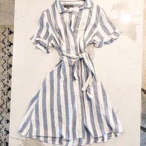 Blue and White Dress with Ruffle Sleeve- Size 4